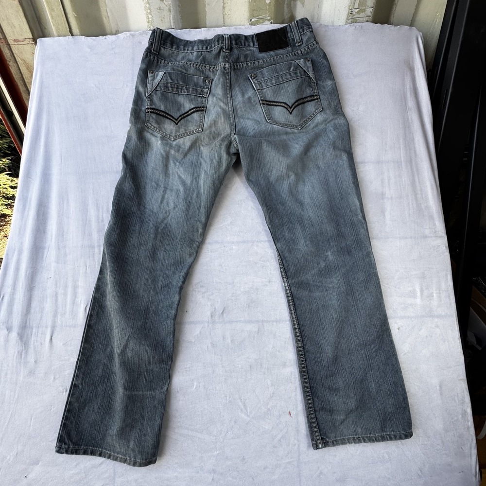 Old Skool Straight Jeans Mens 36 Blue Denim Dark Washed Faded Workwear Outdoor
